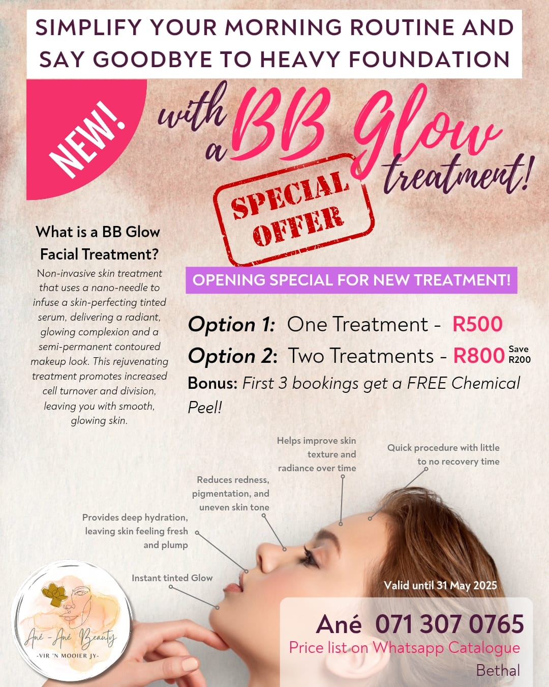 Social media design for Ane Ane Beauty Bethal showing special offer
