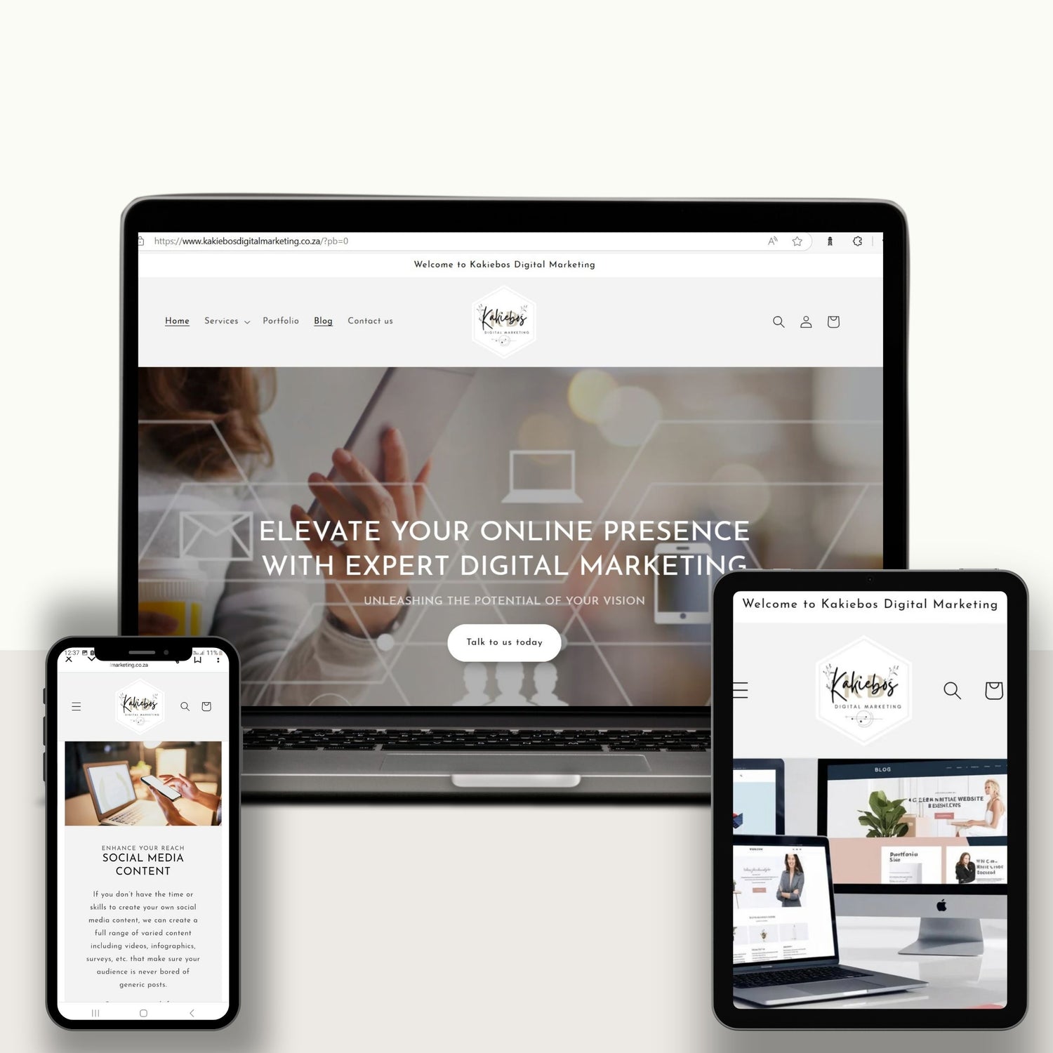 desktop tablet and smartphone showcasing website design