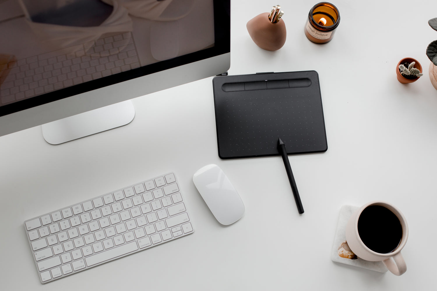 an overhead of a clean and organized desk