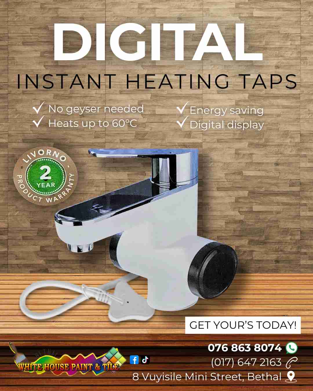 Social media post design for whitehouse paint bethal of an instant heating tap